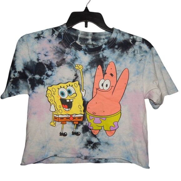 NICKELODEON Spongebob women's junior's medium tie-dye cropped graphic t-shirt - Picture 1 of 7